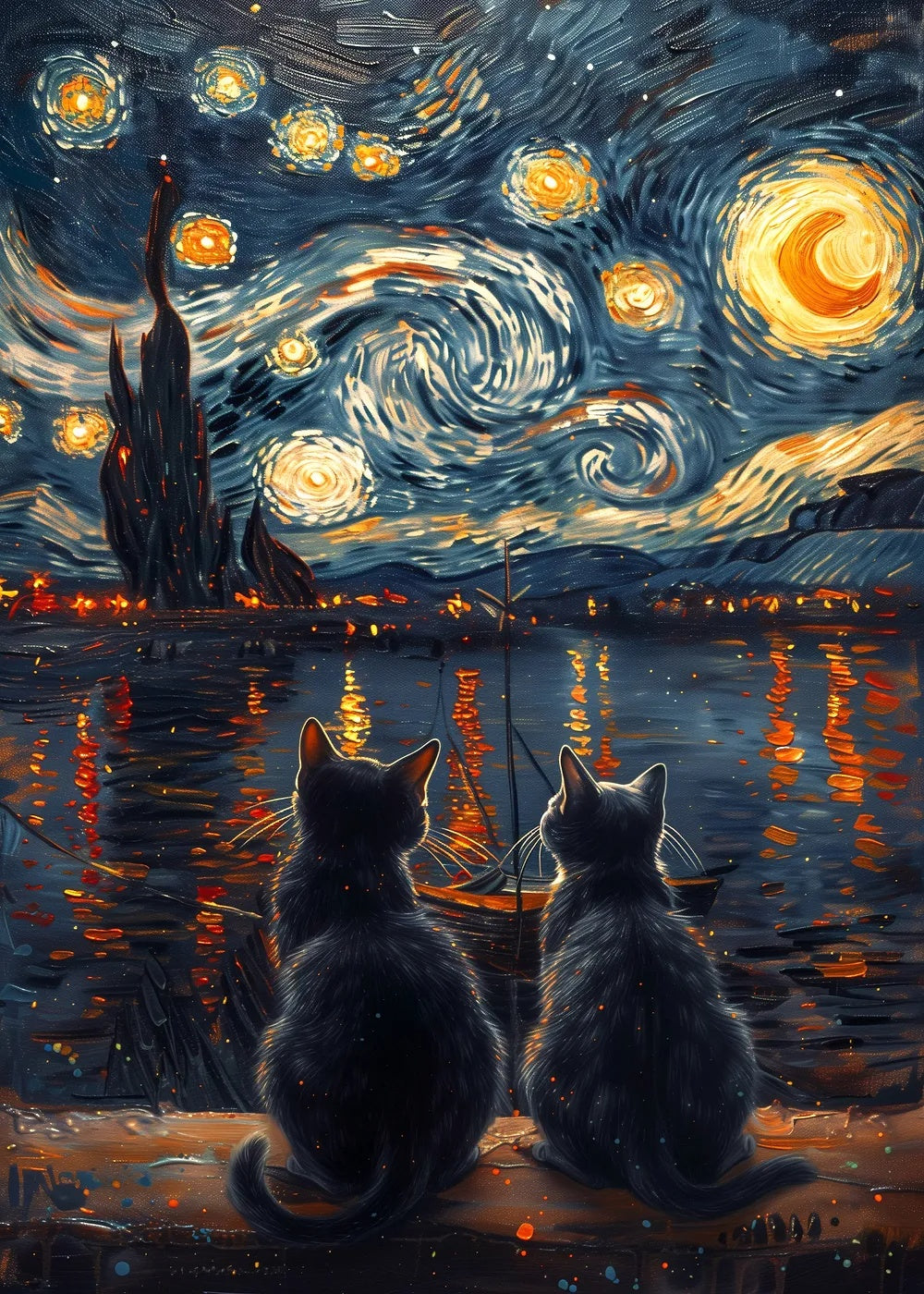 Starry Night Cats metal poster artwork